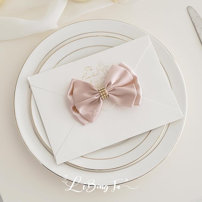 Pink Ribbon Bow 4'' Premade Satin Bows, Rose Gold Bow - Image 8