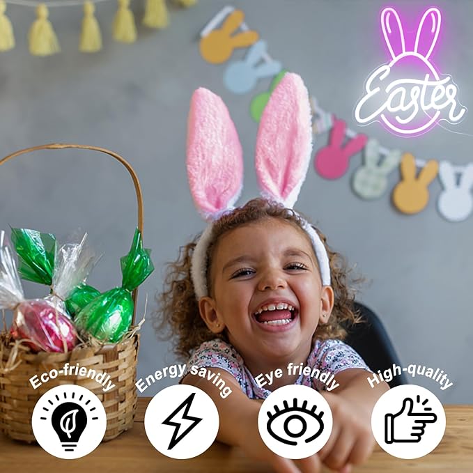 Easter Bunny Egg Neon Sign Pink Rabbit Ears Neon Light Easter Day LED Neon Signs - Image 4