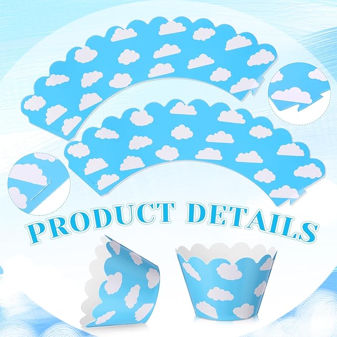Domensi 100 Pcs Sky Clouds Blue Party Cupcake Wrappers Cloud Cupcake Liners - Image 4
