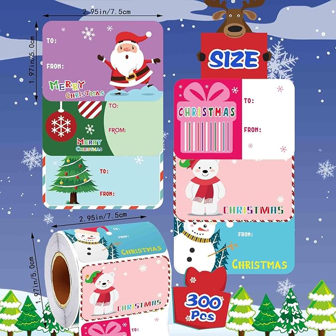 300PCS Christmas Name Tags Stickers, Self-Adhesive Christmas Gift Tags Stickers - Image 2
