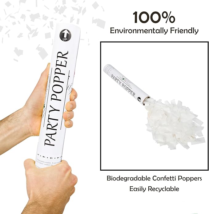 Clover Products 12" Biodegradable Confetti Cannons | 6 Pack | White Poppers - Image 6