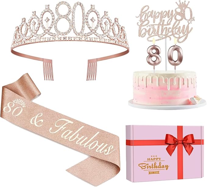 80th Birthday Decorations for Women, Including 80th Birthday Sash and Crown by JueslyBirthdayParty