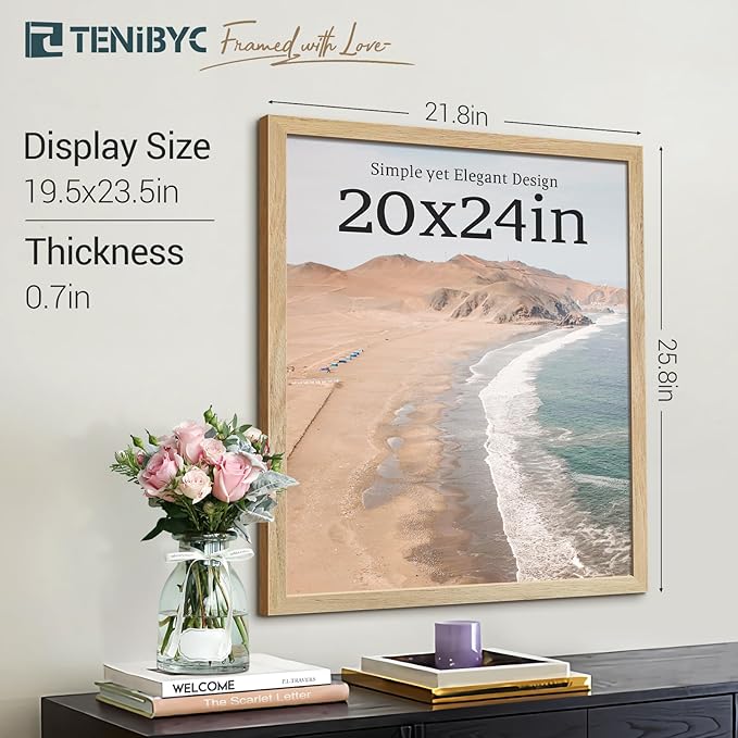 20x24 Picture Frame 4 Pack, Textured Natural Solid Wood Poster Frame, Wall - Image 2