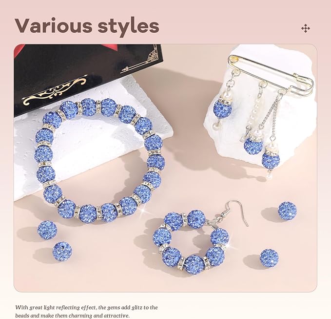 200pcs 10mm Rhinestone Beads for Jewelry Making, Light Blue Shiny Round Disco - Image 2