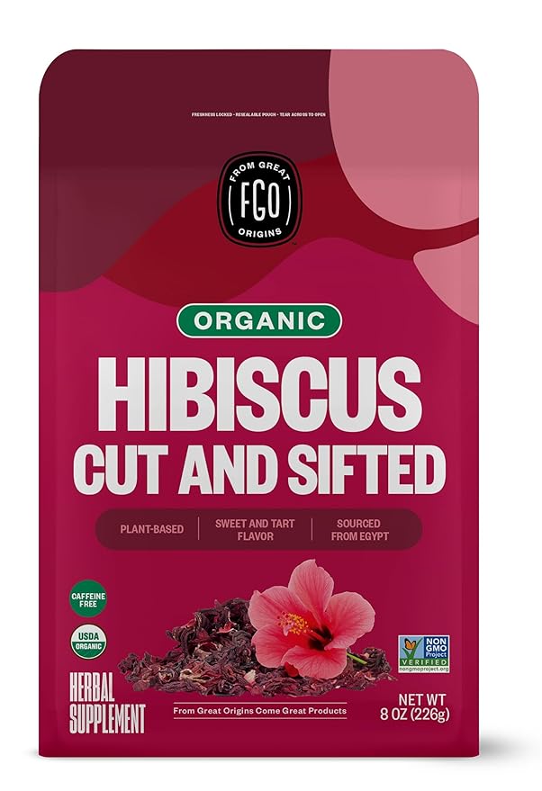 FGO Organic Hibiscus Flowers, Cut and Sifted, Loose Tea, 8oz Resealable Bag by FGO