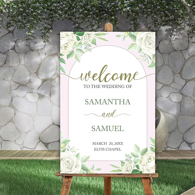 Editable Greenery Wedding Welcome Sign Template, Printable White Floral Sign - Image 4