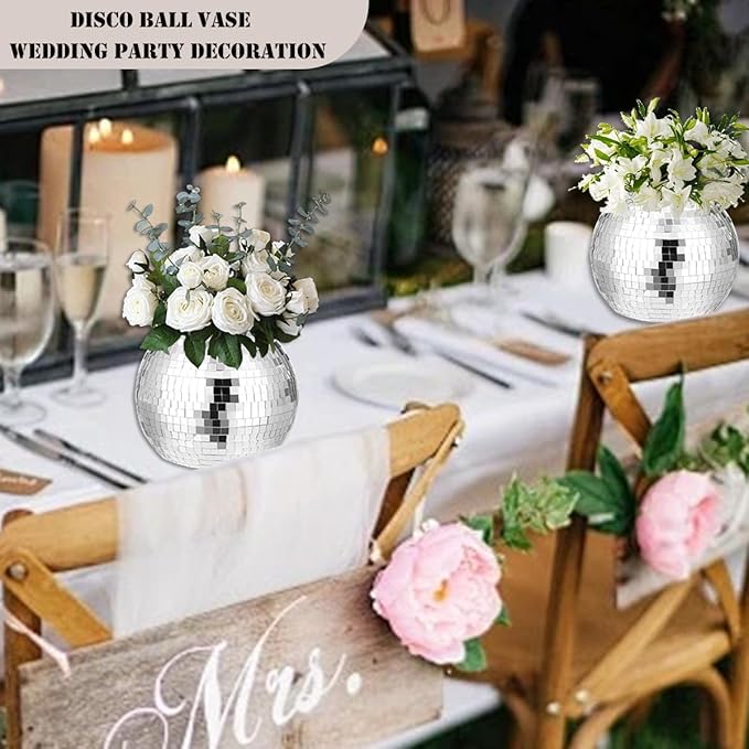 6 Pcs Disco Ball Vase, Plastic Disco Ball Centerpieces Silver Disco Ball - Image 6