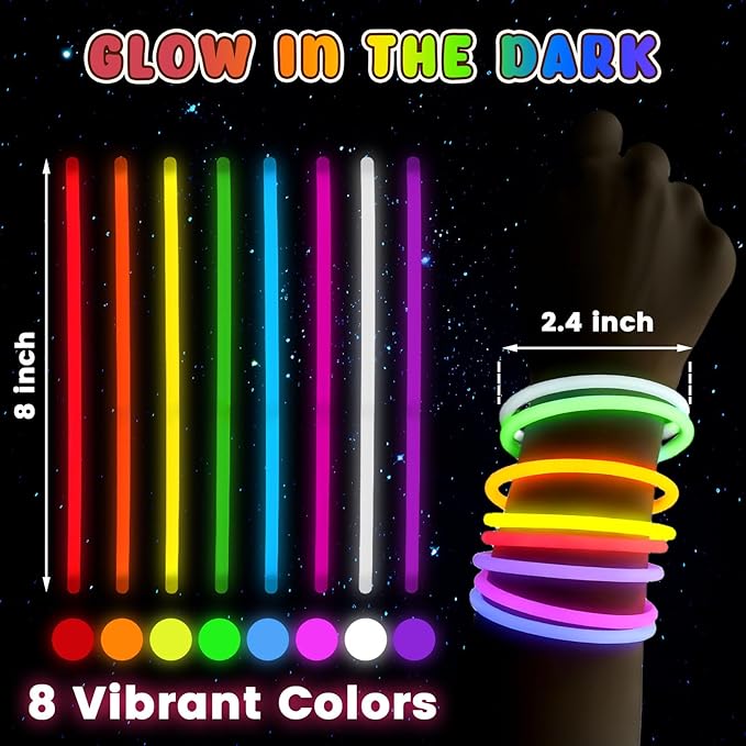 3 otters 100PCS Glow Sticks, 8 Inch Glow in the Dark Party Favors Halloween - Image 2