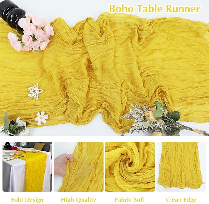10 Pack Yellow Cheesecloth Table Runner -21*120Inch Long Boho Wedding Table - Image 3