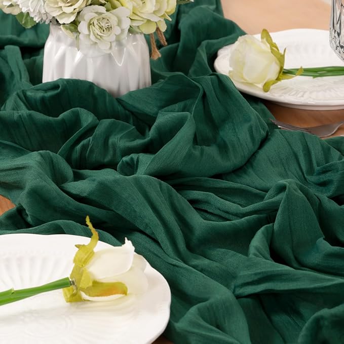 Emerald Green Table Runner Cheesecloth Table Runner 14FT Farmhouse Table - Image 4