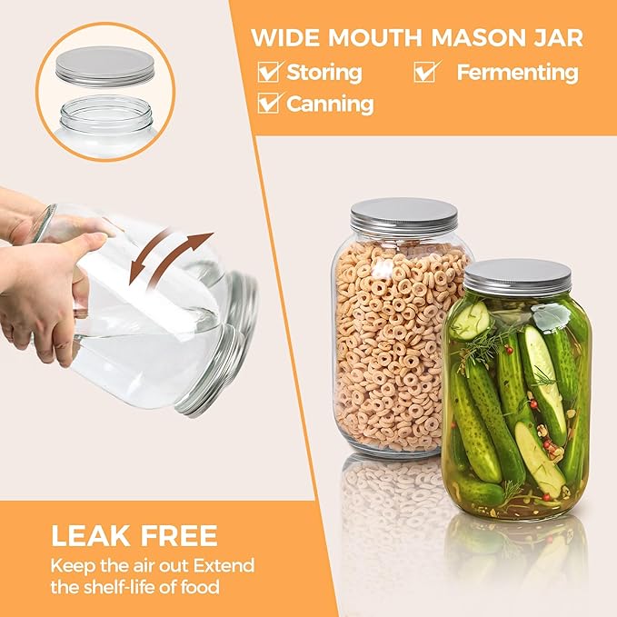 ComSaf 1 Gallon Wide Mouth Mason Jars 2 Pcs, 128 oz Glass Jars - Image 3