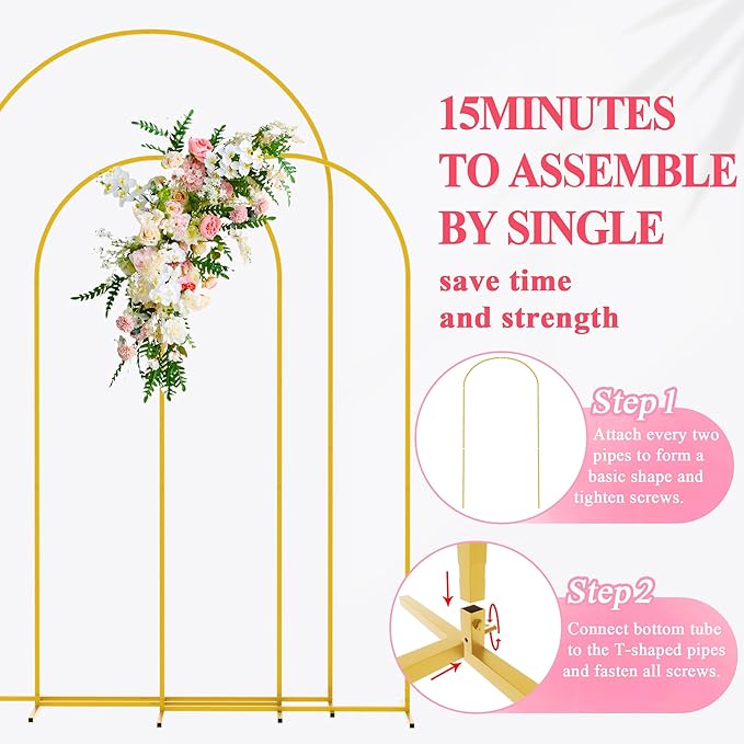 Wokceer Wedding Arch Backdrop Stand Set of 3 Gold Metal Wedding Arch Stand - Image 5