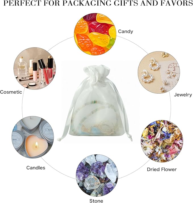 QIANF 20 Pcs White Small Organza Bags 3X4 inch - Image 4