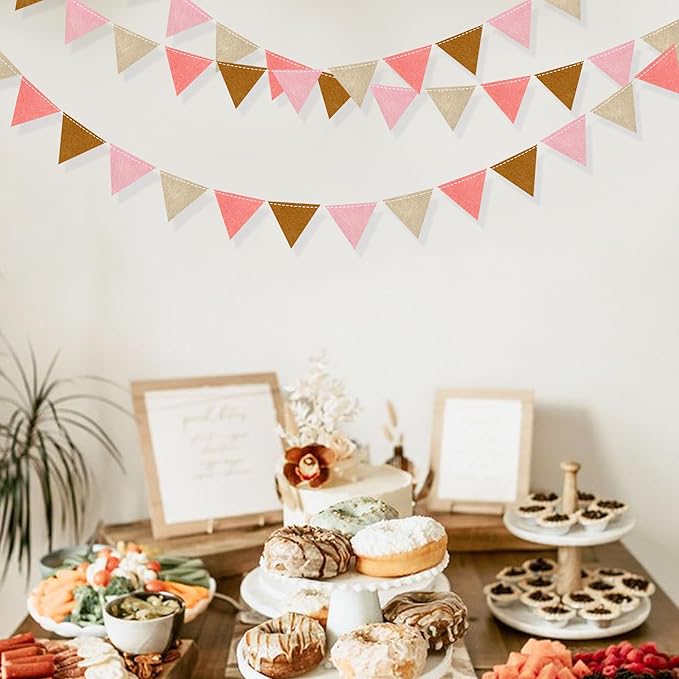 Boho Party Decorations Brown Blush Pink Felt Hanging Triangle Mini Bunting - Image 8