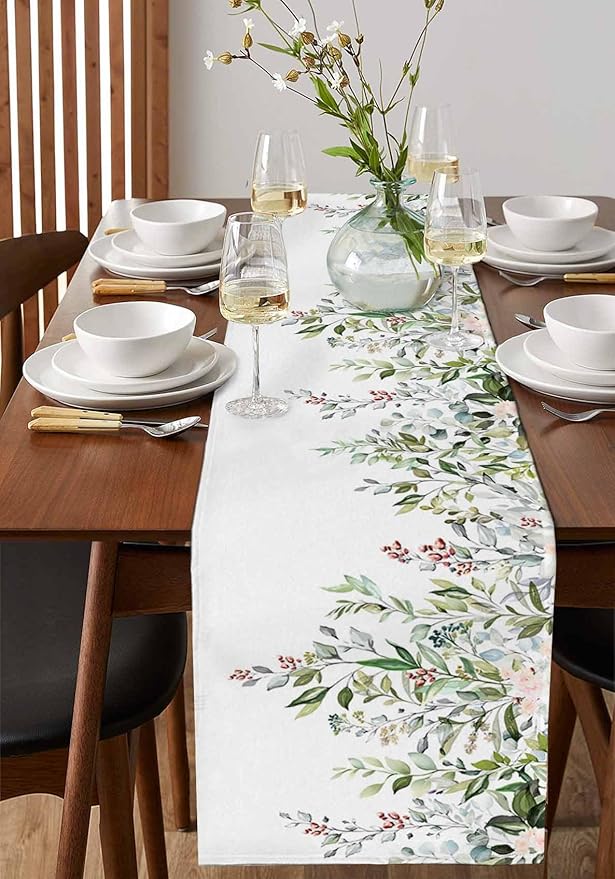 Botanical Eucalyptus Cotton Linen Table Runner - Image 2