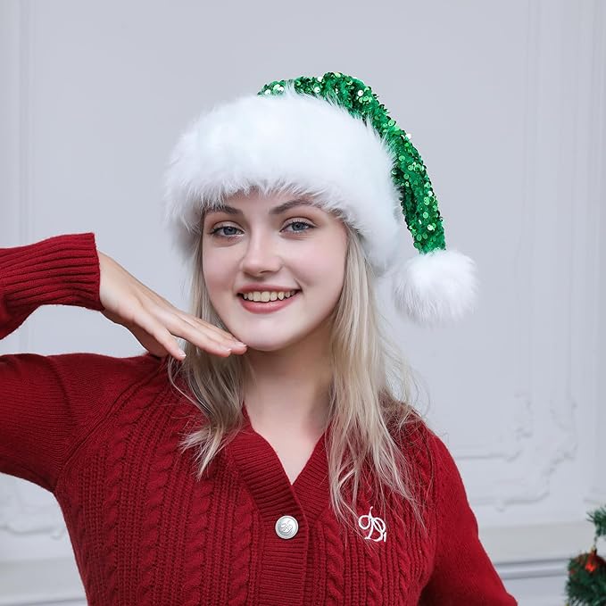 Personalized Sequin Santa Hat for Adults, Xmas Halloween New Year Holiday - Image 5