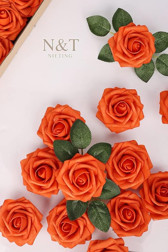 N&T NIETING Artificial Fall Flowers Fake Flowers Orange Roses Perfect - Image 9