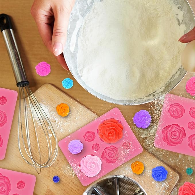 4 Pcs Rose Flower Silicone Molds, Fondant Cake Flower Mold Silicone Polymer - Image 6