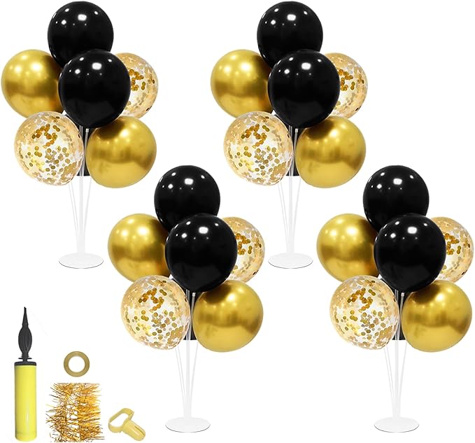 Black and Gold Party Decorations Balloon Stand Table Centerpieces by ZJDHPTY