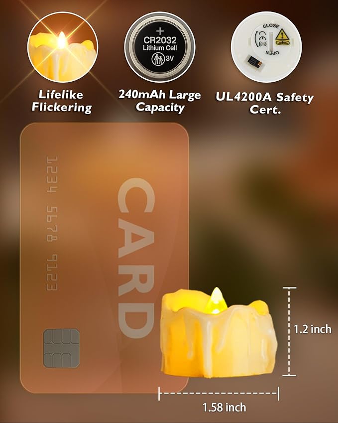 Homemory 12Pcs Timer Tea Lights, Flameless Flickering Auto Tea Lights Battery - Image 4