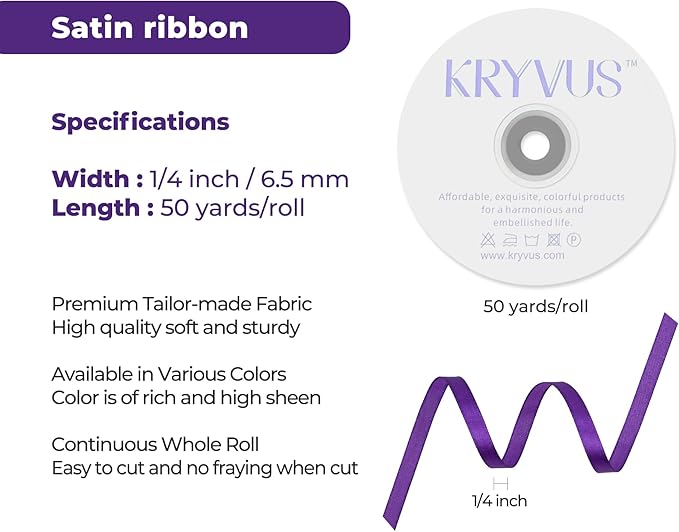 Purple Satin Ribbon 1/4 inch X Continuous 50 Yards, Single Face Polyester - Image 3