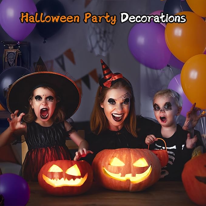 Orange and Black Balloons with Ribbons, 12-Inch Halloween Party Orange Purple - Image 5
