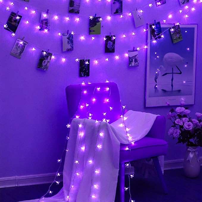 Decorative Flower String Lights, 33ft 100 LED Clear Wire Plug in Fairy Lavender by JACUXLSS