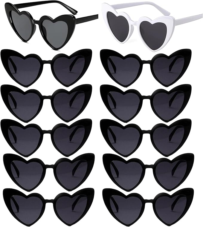 Bachelorette Party Favor Sunglasses 6 Pack, Retro Cat Eye Heart Sunglasses by Kmopom