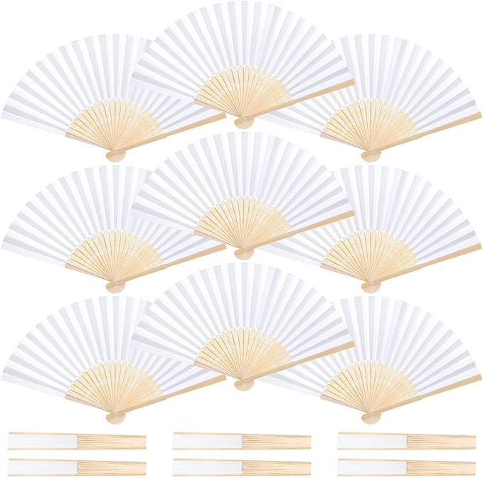 DomeStar 15 Pcs White Paper Fans Handheld – 8.3 Inch Foldable Hand Fan by DOMESTAR