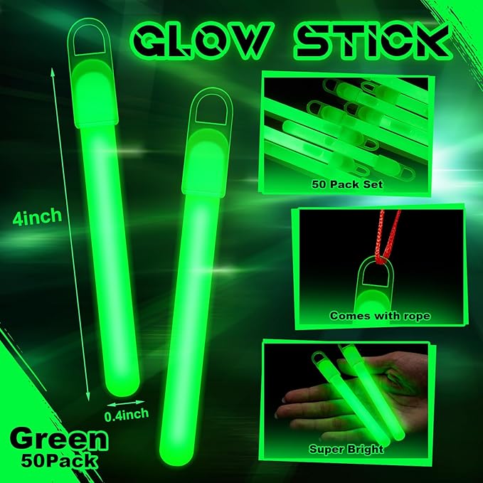 Lewtemi 50 Set 4'' Glow Sticks Bulk, Hallowee Glow in The Dark Party Supplies - Image 2
