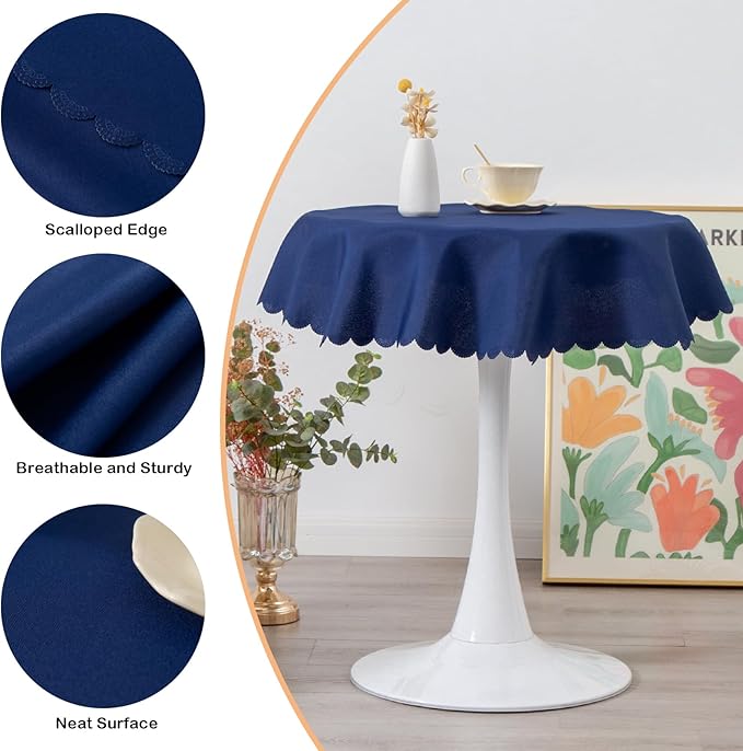 Round Navy Tablecloth 48 Inch Polyester Fabric Washable Table Cloth Decorative - Image 4