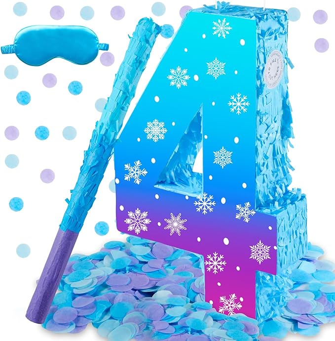 Snowflake Birthday Decorations, Winter Ice Snowflake Number 3 Pinata by Lcoor