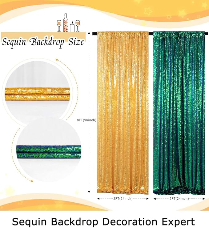 ShinyBeauty Sequin Backdrop Set of 4, 2FTx8FT Photo Backdrop Sequin Curtains - Image 6