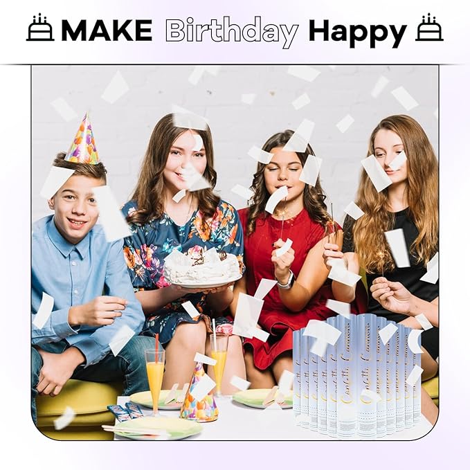 Confetti Poppers White Confetti Cannon 12 Pack Party Poppers - Image 6