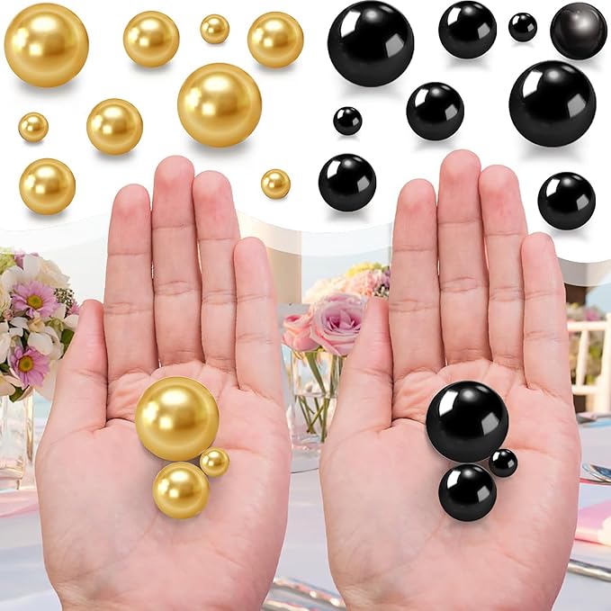 300Pcs Black&Gold Polished No Hole Faux Pearl Beads - Image 3