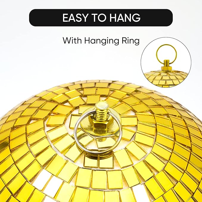 Mirror Disco Ball Decor with Hanging Ring: 8 Inch Large Gold Disco Ball - Image 2