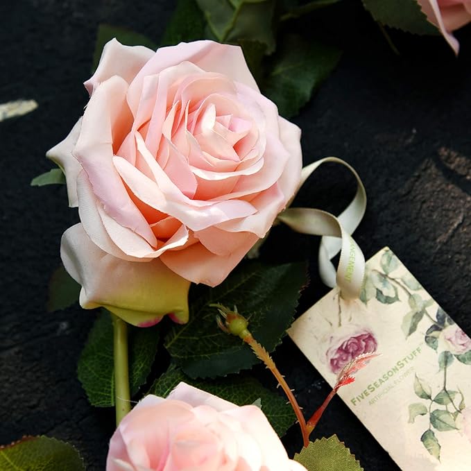 FiveSeasonStuff Dreamy Pink Artificial Silk Roses Flower Garland, Bendable - Image 6