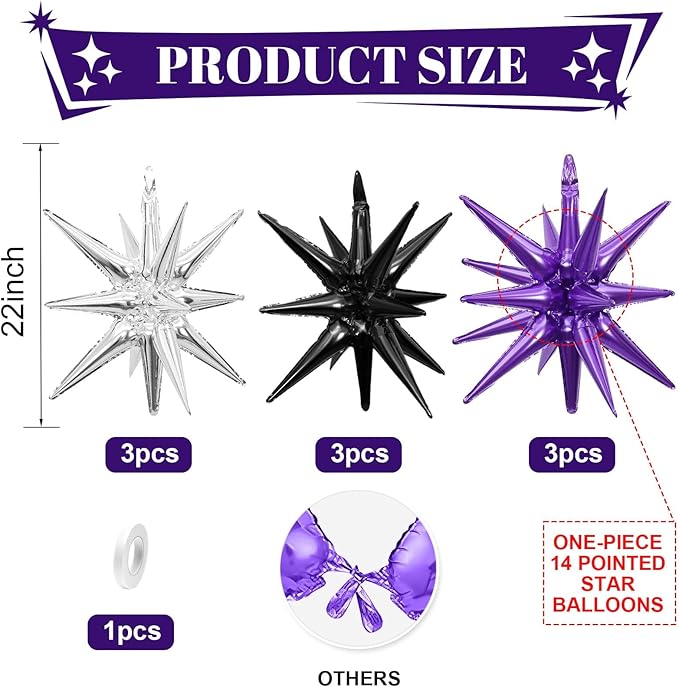 Black Purple Silver Star Balloons - Image 2