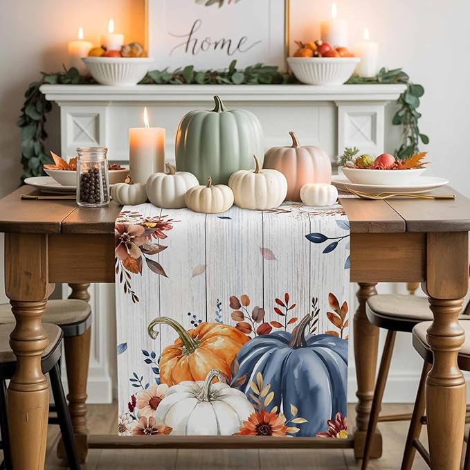 Thanksgiving Fall Cotton Linen Table Runner by Unknown
