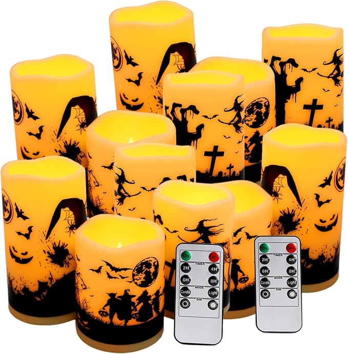 12-Pack Halloween-Flameless Led Pillar Candles，Remote Control and Timer - Image 3