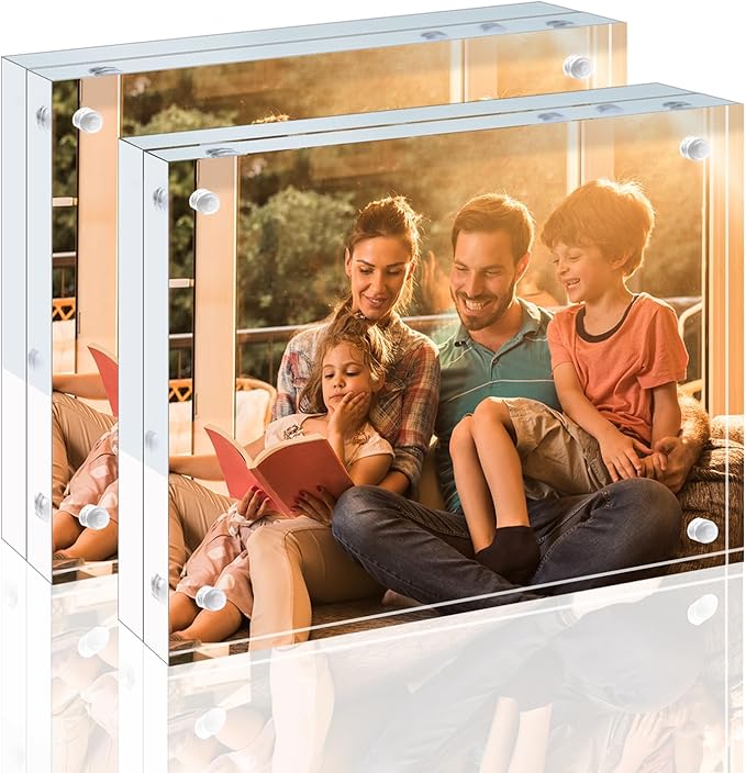 Egofine 3.5x5 Acrylic Frames 2 Pack, 20mm Thicker Frameless Clear Picture Frames by Egofine