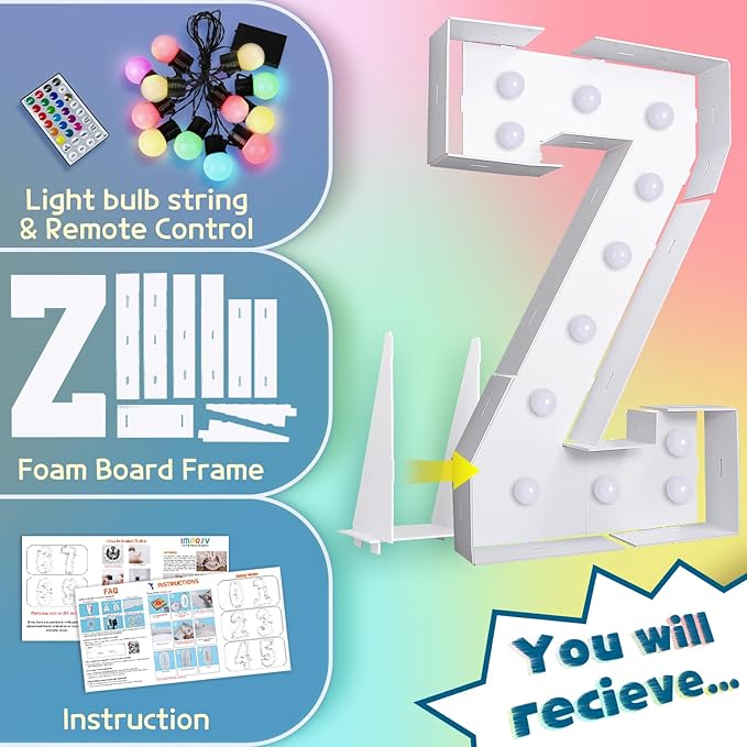 4FT Colorful Marquee Light Up Letters Z, 18 Colors Light Up Alphabet Signs - Image 5