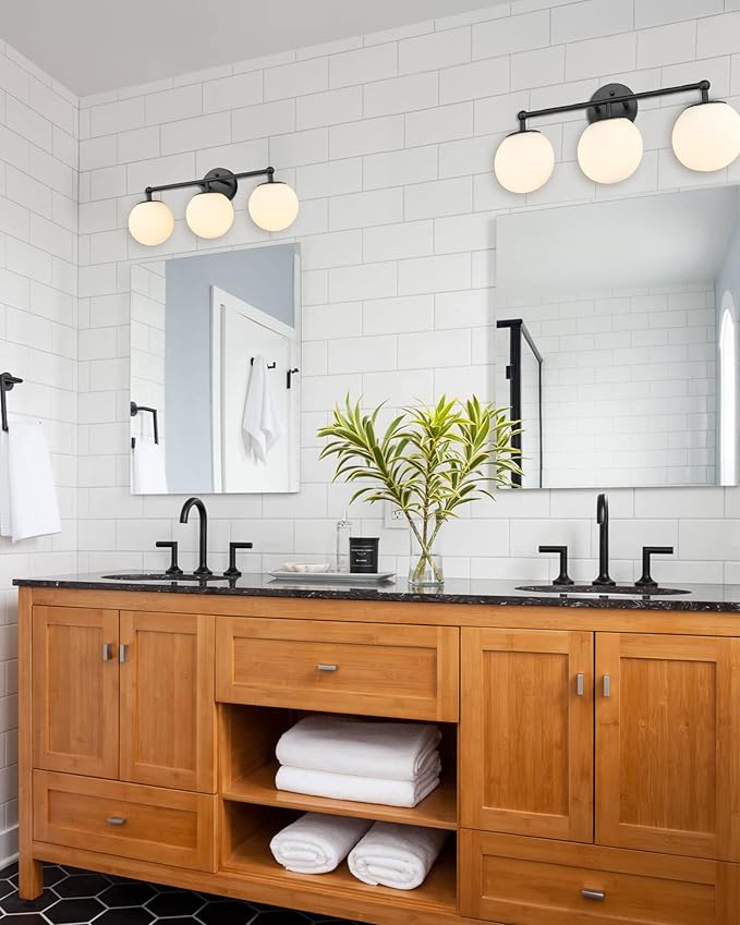 Black Vanity Lights for Bathroom, Farmhouse Bathroom Light Fixtures 3-Light - Image 3