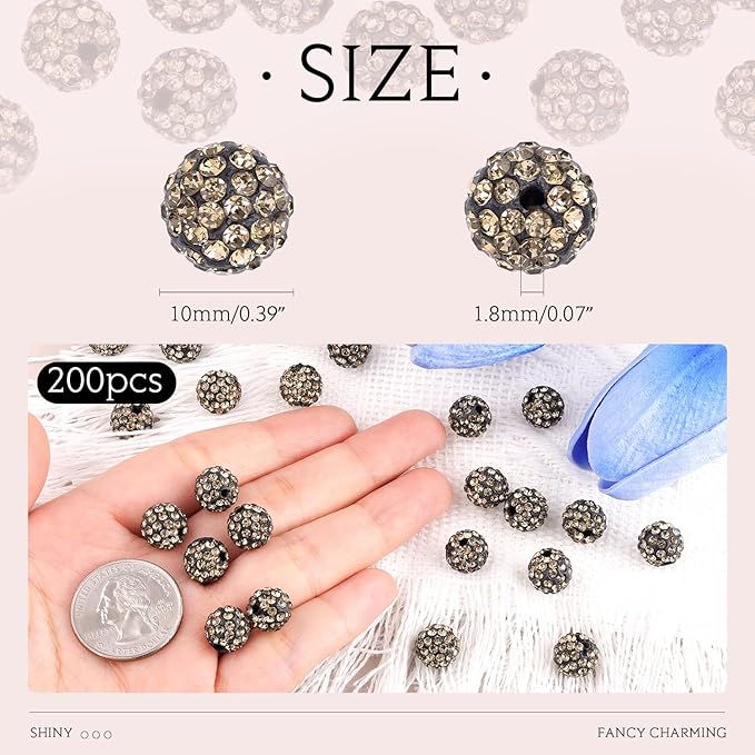 200pcs 10mm Gray Rhinestone Beads - Image 2