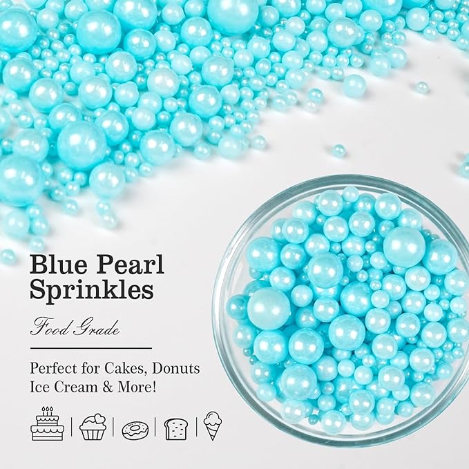 Blue Pearl Sprinkles for Cake Decorating, Edible Baking Candy, 150g/5.29oz Mix - Image 6