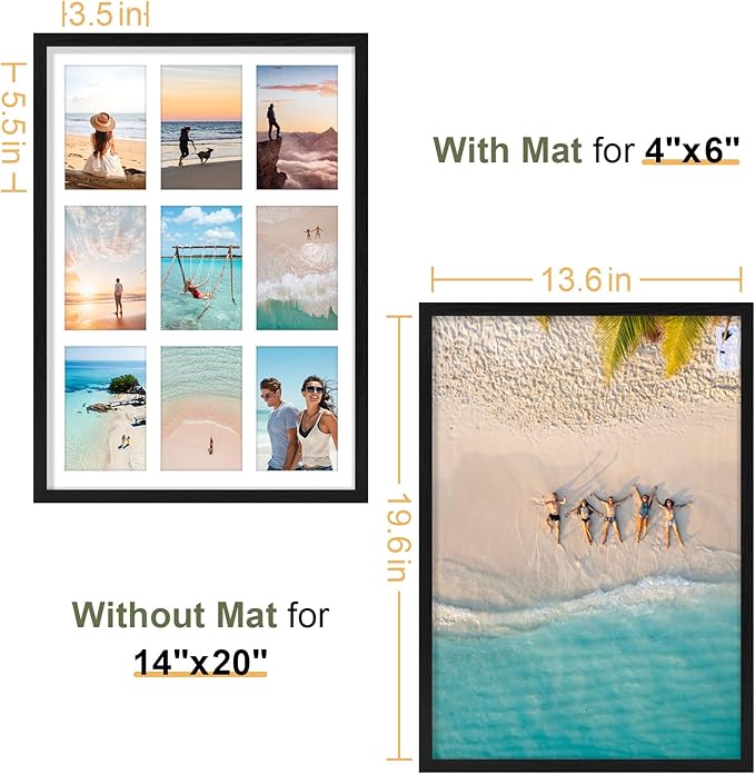 Vittanly 14x20 Collage Picture Frame, Displays 9Pcs 4x6 Pictures - Image 4
