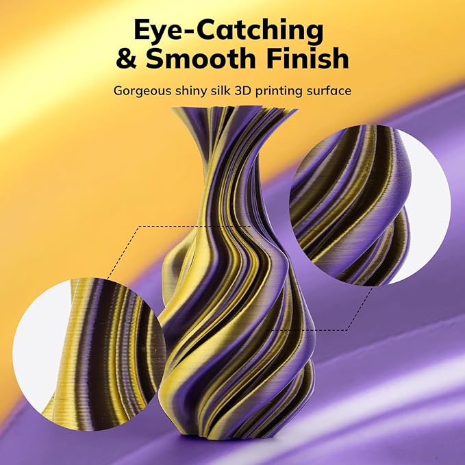 AMOLEN Silk PLA 3D Printer Filament, Dual Color Gold Purple PLA 1.75mm - Image 2
