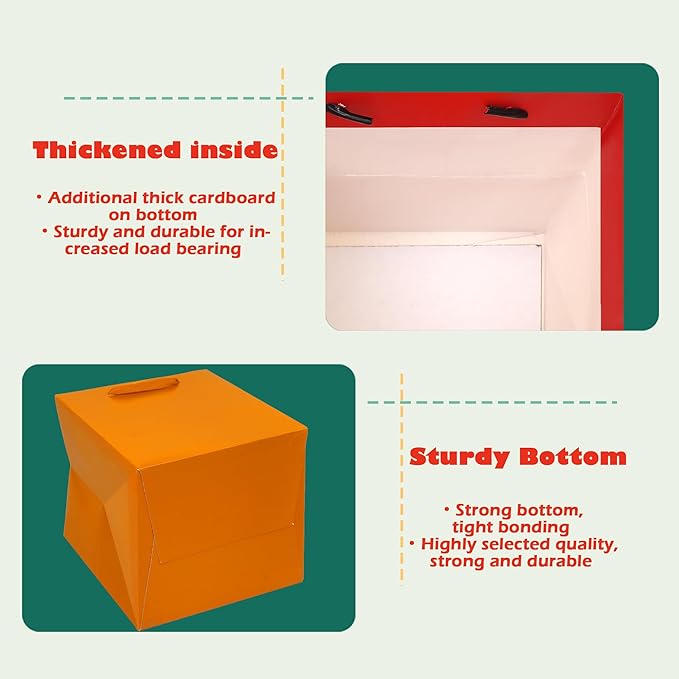 ADIDO EVA Orange Square Gift Bags Medium Size Square Bottom Paper Bags - Image 4