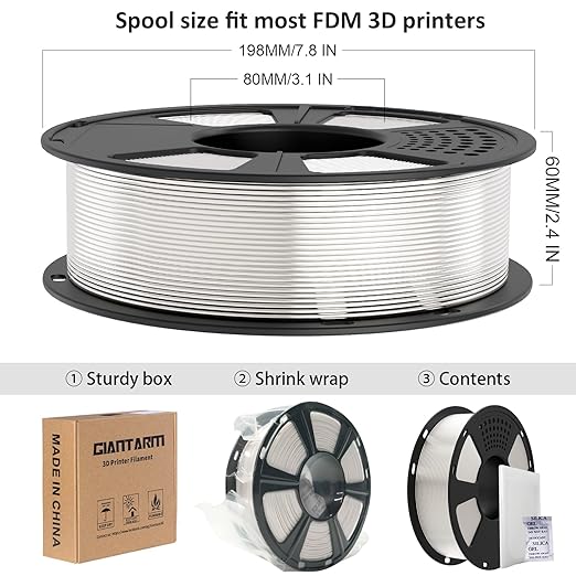 GIANTARM 3D Printer Filament, Silk White Pla Filament, 1Kg Spool, 1.75mm - Image 5