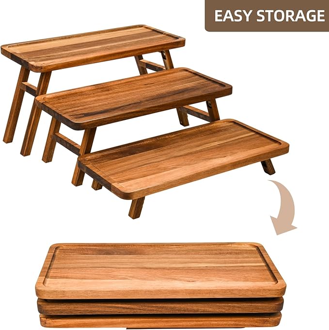 GEHE 3 Tier Serving Stand, Acacia Wood Dessert Table Display Cupcake Stand - Image 3